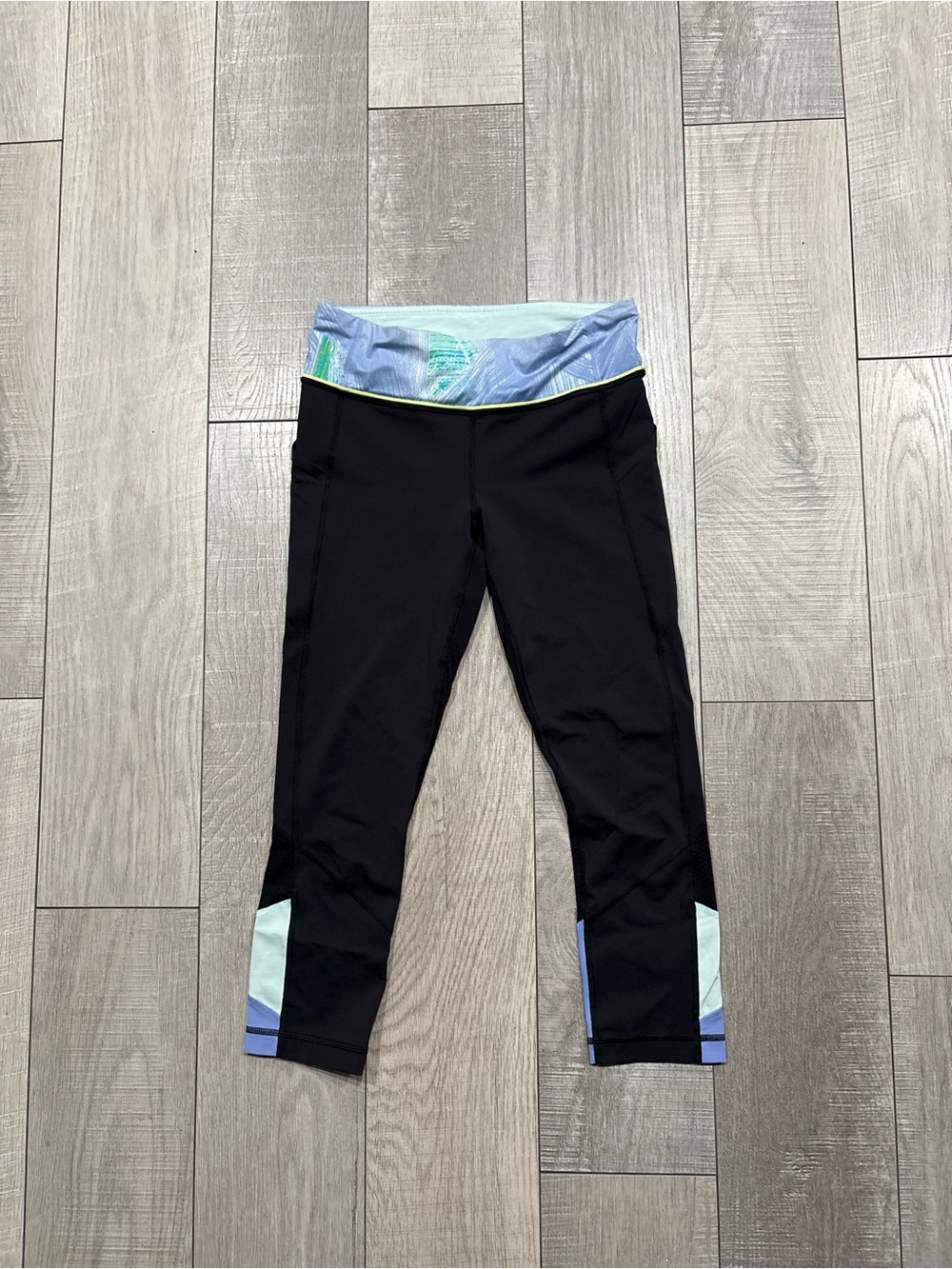 lululemon athletica Black Capris with Light Blue and Mint Waistband